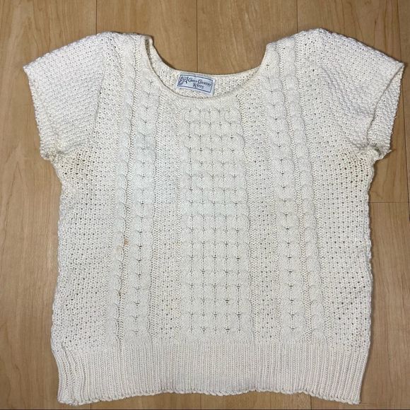 Vintage Cerulean Ivory / off white Short Sleeved Cross Country Knits Sweater top - Picture 14 of 15